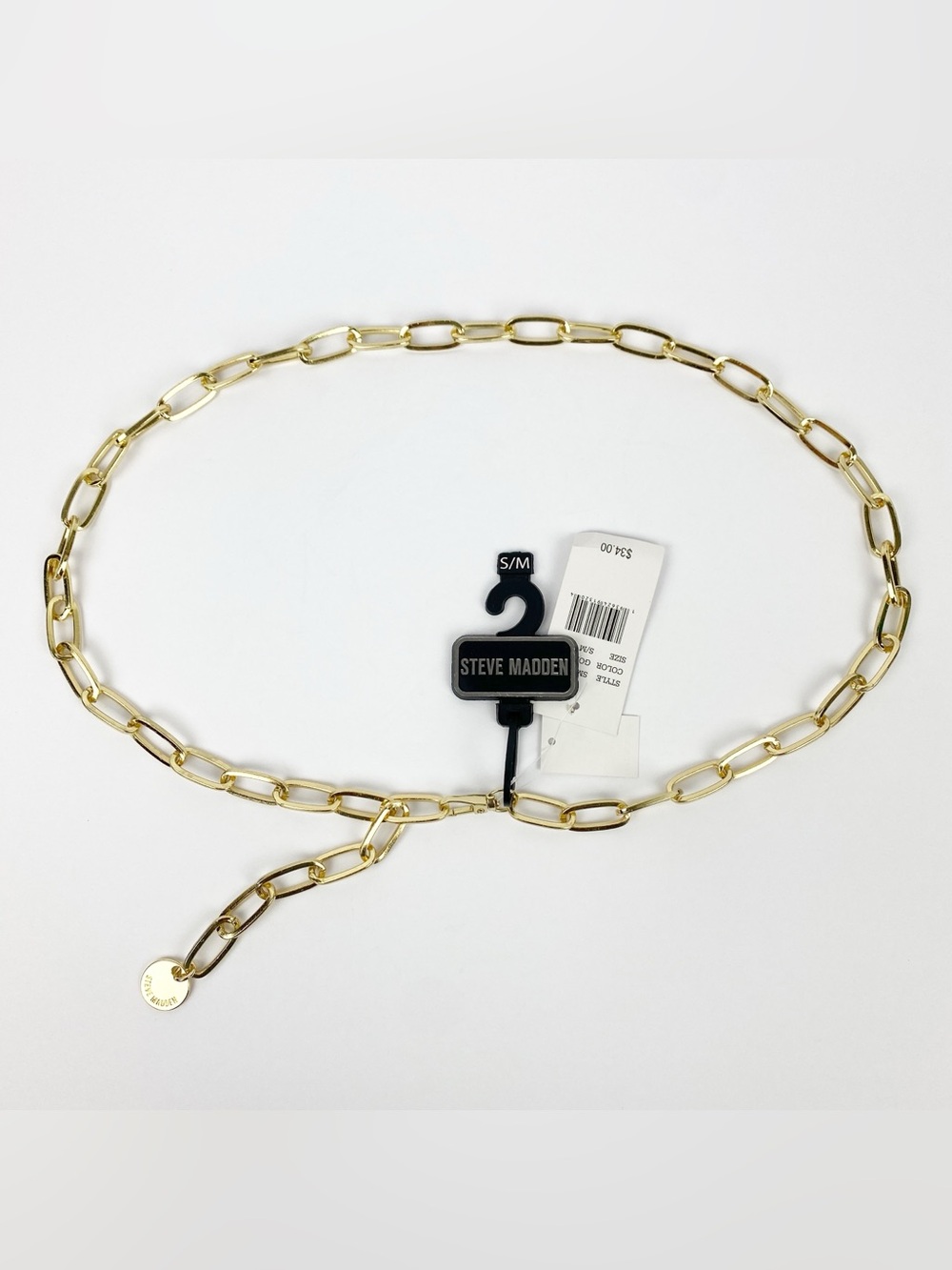 Steve Madden Chain Belt Women's Size Small/Medium Adjustable Gold Tone Charm NEW